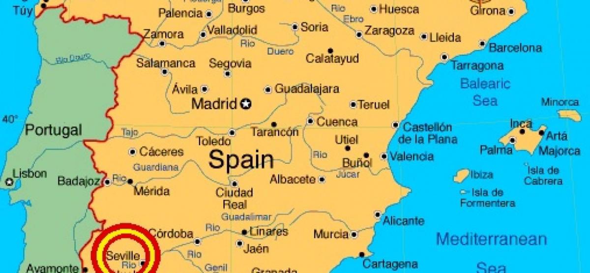 mapa d'espanya mostrant Sevilla